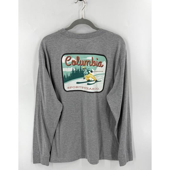 Columbia Mens Shirt Size XL Gray Skiing Mountains Graphic Long Sleeve Tee - Picture 1 of 4